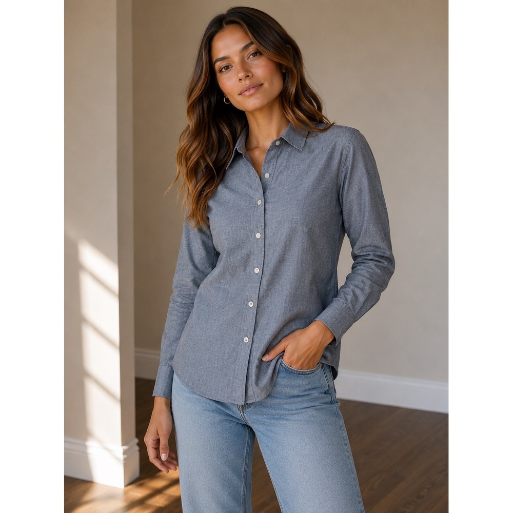 Banana Republic Womens 6 Blue Tailored Fit Chambray Button Down Long Sleeve Top